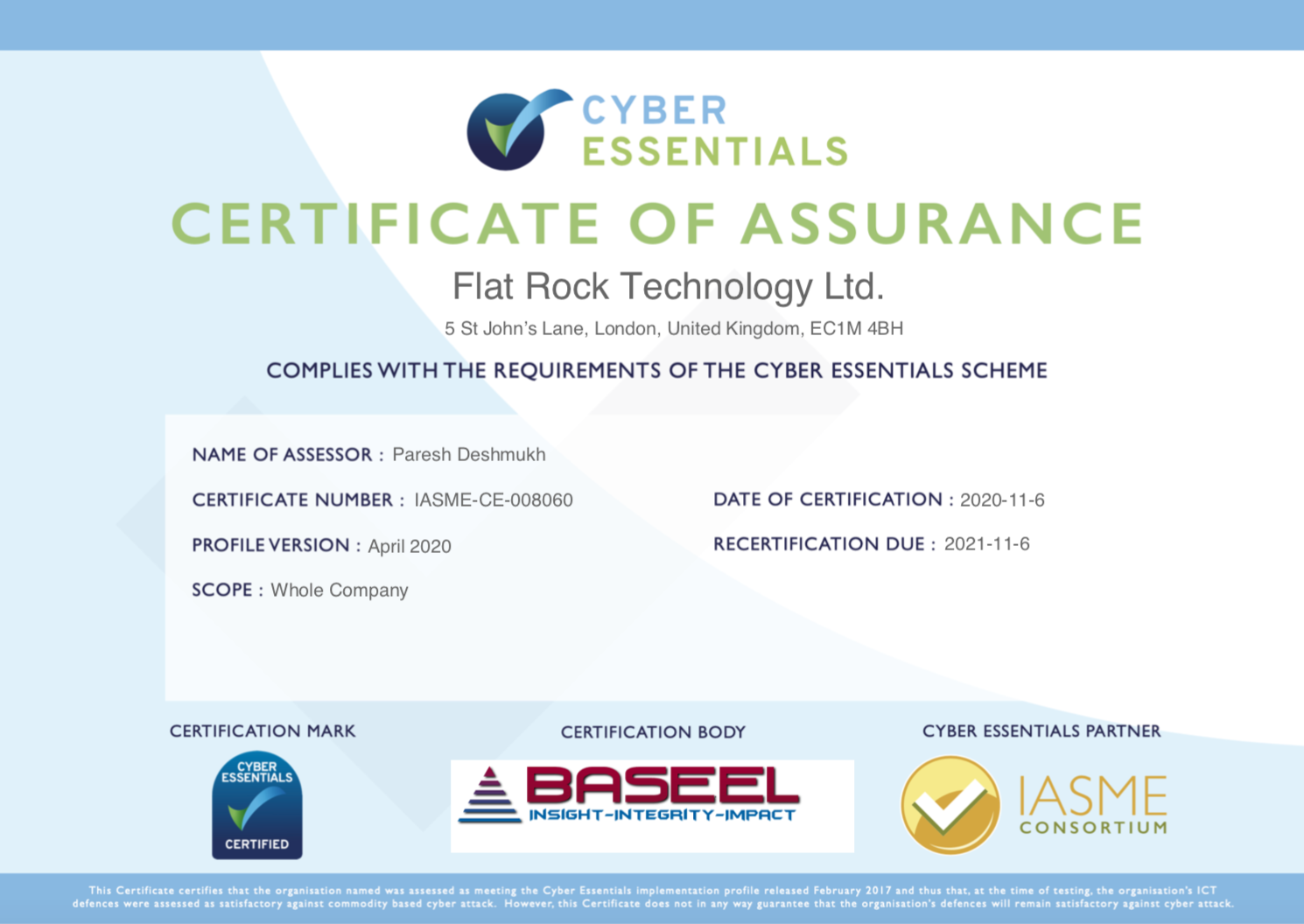 Cyber Essential Scheme certifications